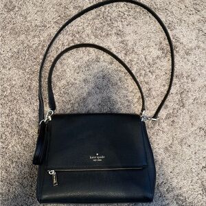 Kate Spade Leila Medium Flap Shoulder Bag, Black Pebbled Leather